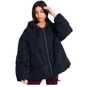 Free People Hailey Black Oversized Hooded Puffer Coat Jacket Parka Winter Warm S